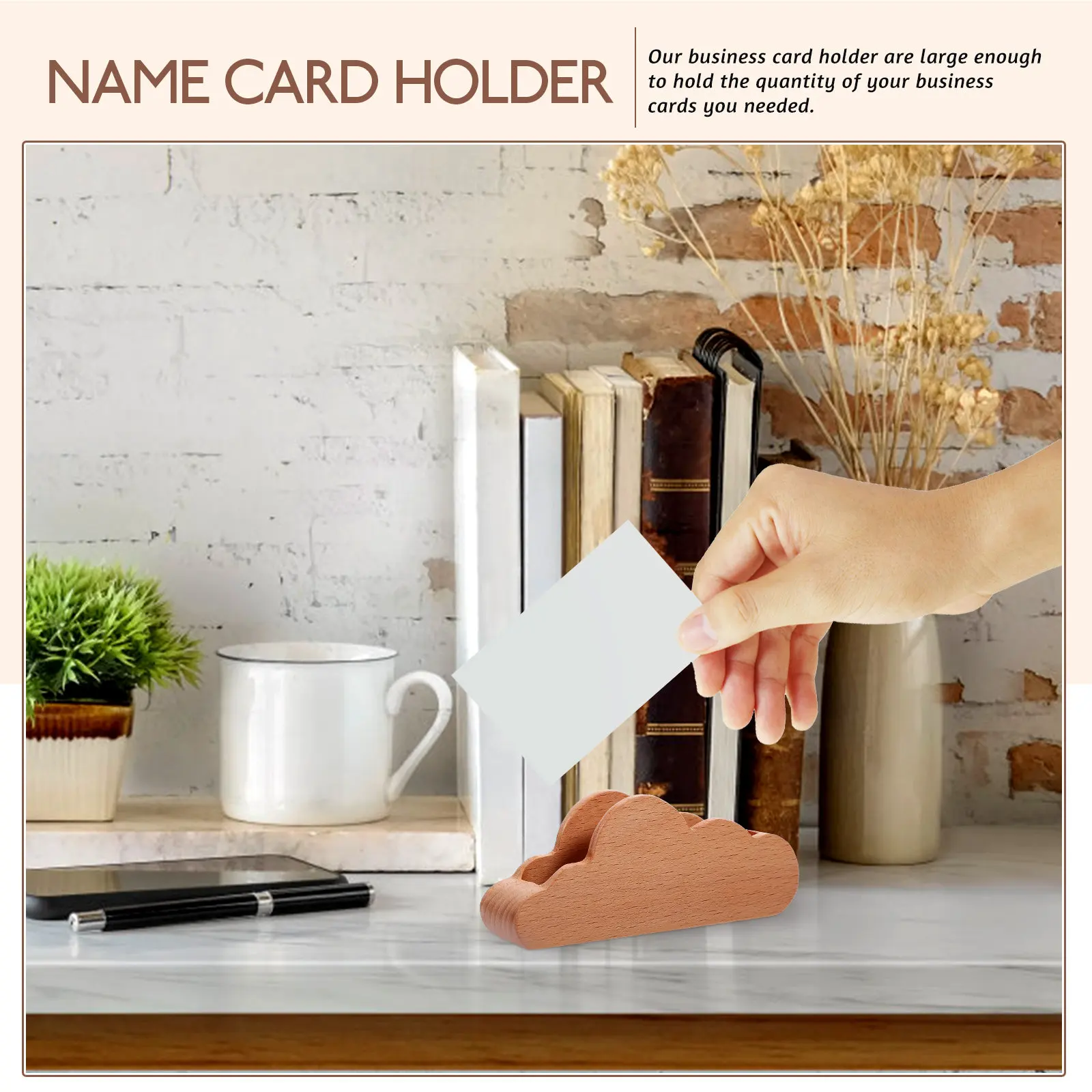 

Name Card Holder Spacious Business Cards Rack Compact Wooden Display Stand Desk Organizer for Office Table Cards