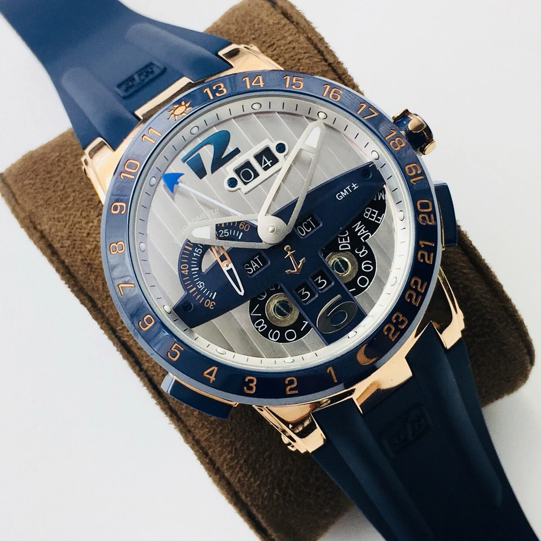 Luxury XHJ Ulysse Executive El Toro Perpetual GMT Men's Watch The Best Manual Mechanical UN-32 Movement 36 Months Warranty