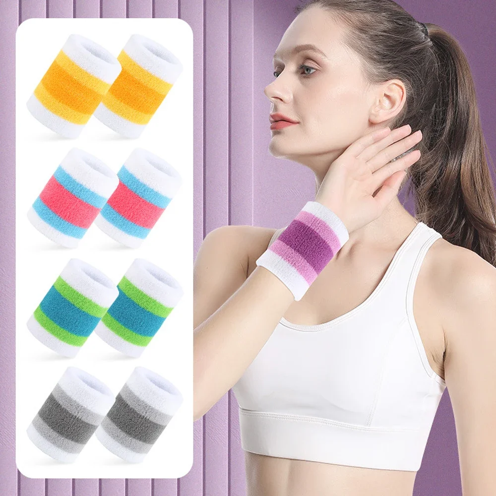 1/2PCS Wrist Sweatbands Tennis Wrist Bands Absorbent Sweat Band for Men and Women, Breathable Cotton Sweatbands for Football