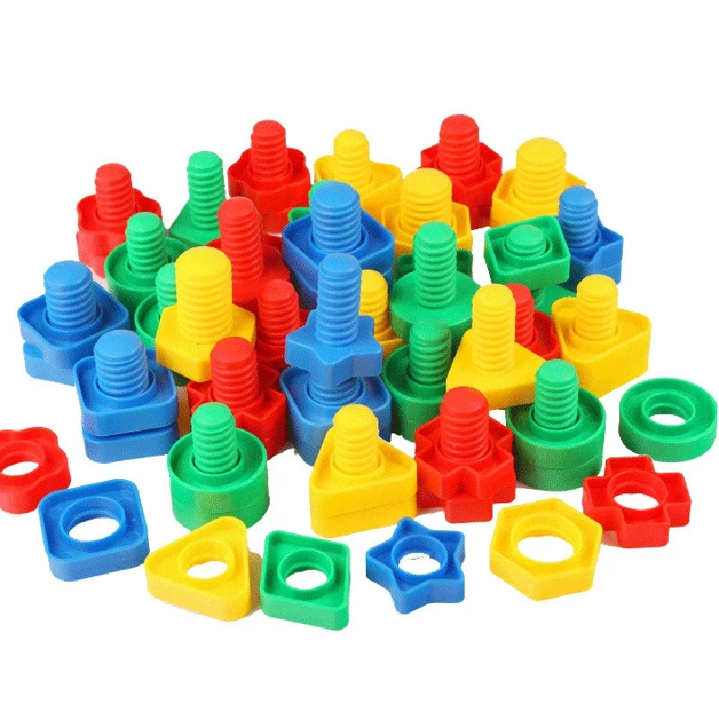 8 Set Montessori Screw Building Blocks Plastic Insert Blocks Nut Shape Toys for Children Learning Educational Toys Scale Models