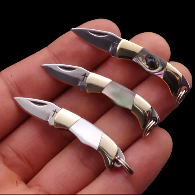 Stainless Steel Sharp Mini Folding Pocket Knife Brass Shell  Handle Keychain Unpackage Portable Carry Fruit Paring Knife Peeling