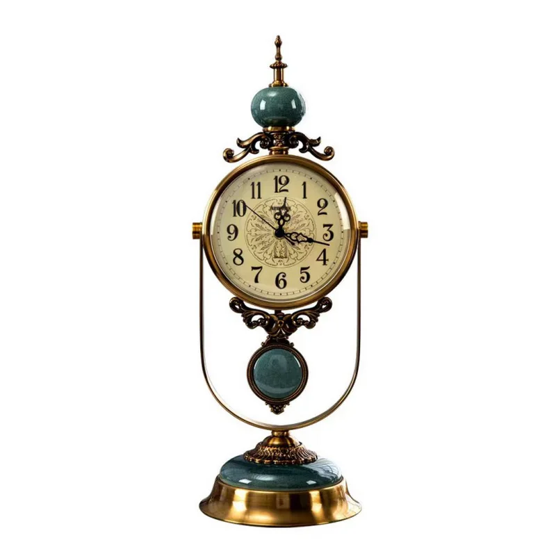 

Retro Luxury Atmosphere Fashion Creative Metal Table Clock Quiet Page Turning Desktop Watch Accessories Life