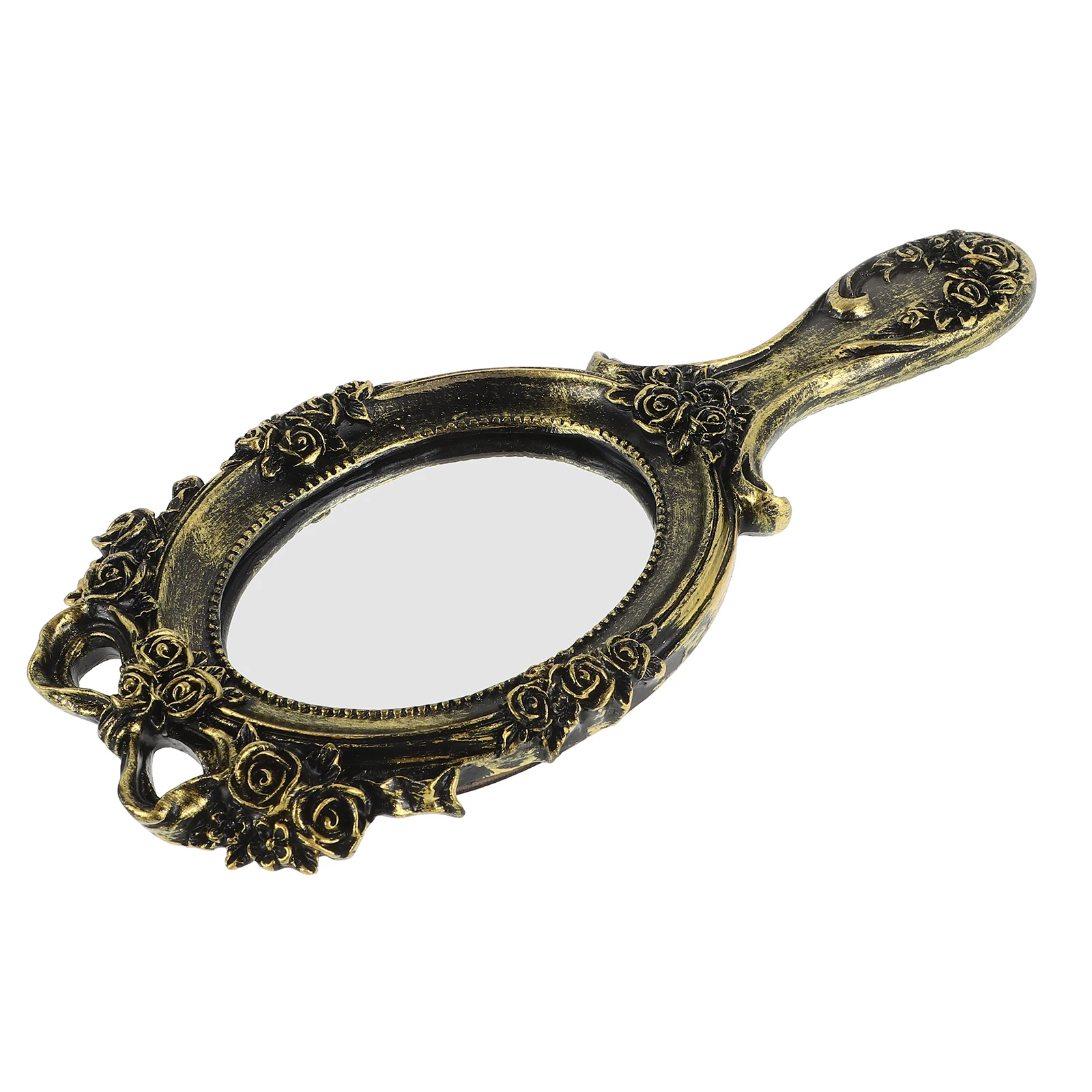 

Vintage Handheld Makeup Compact Dresser For Women Retro Baroque Style Embossed Resin Portable Mirror Travel Photoshoots Small