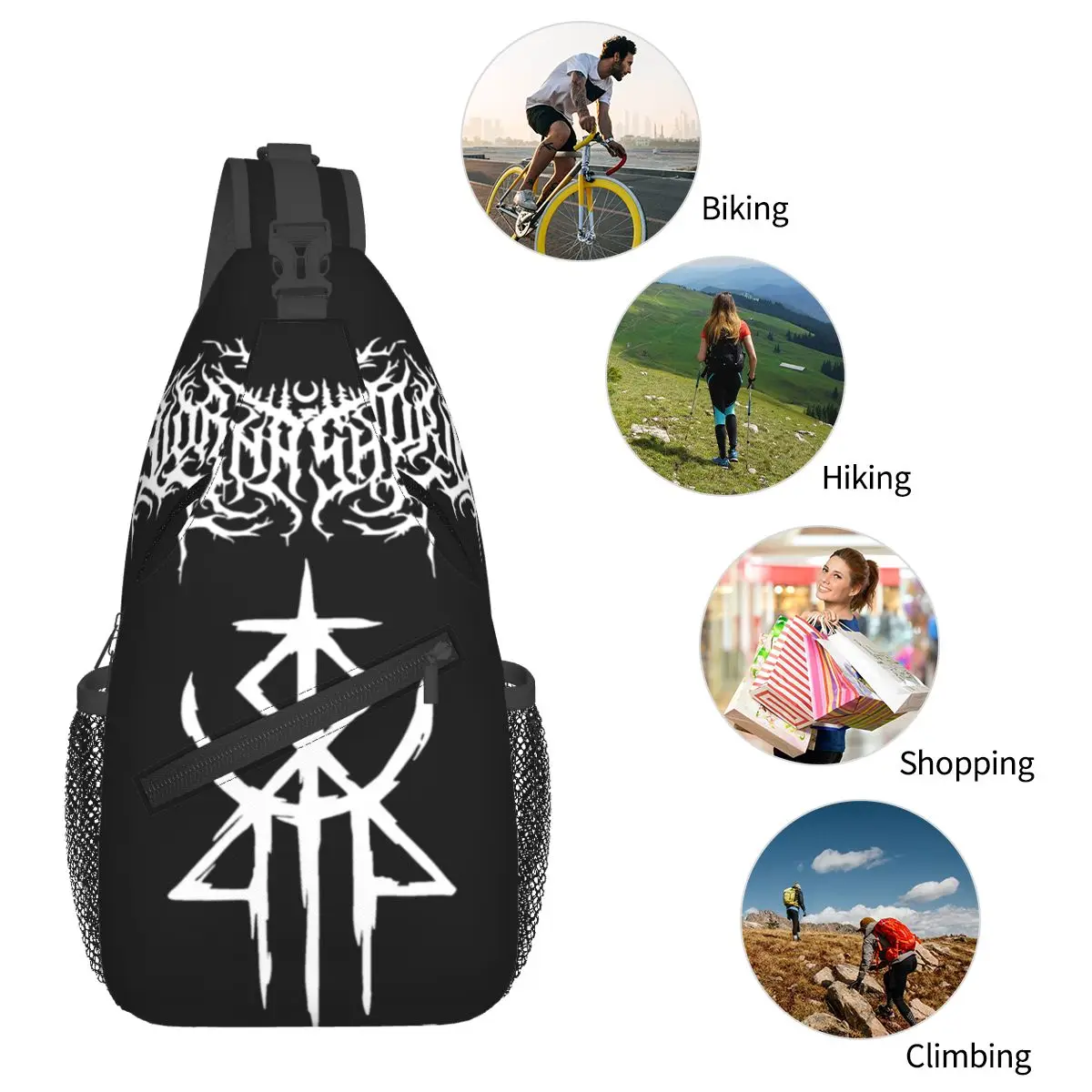 Lorna Shore-unsterbliche kleine Schulter taschen Brust Cross body Schulter rucksack Outdoor Wandern Tages rucksäcke Death Metal Pattern Pack