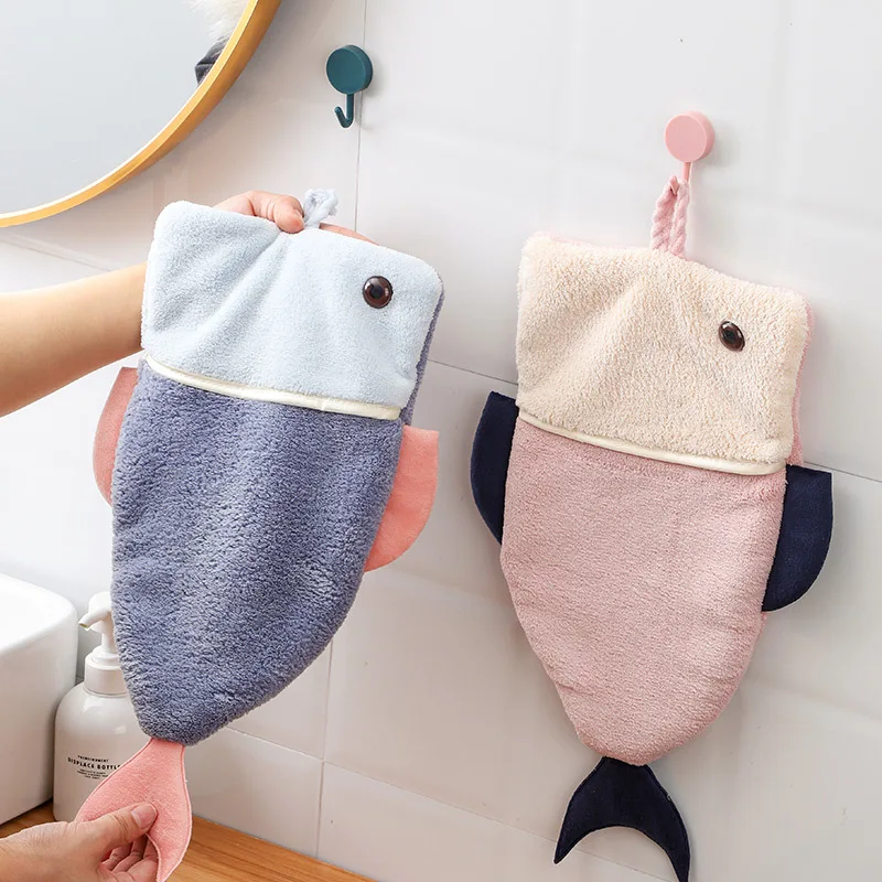 

Cute Cartoon Hand Towel Creative Coral Velvet Absorbent Quick Dry Children Household Hanging Loops Soft Touch Clean Terry Towels