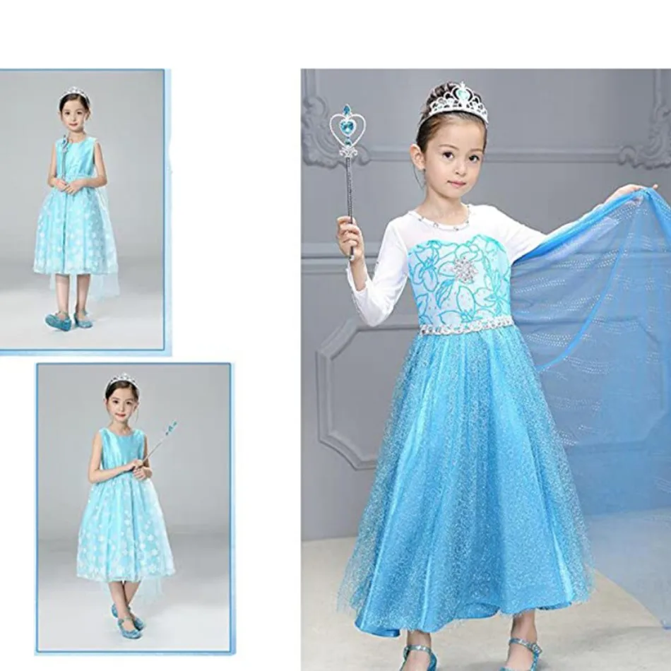 Girl Elsa Cosplay Accessories Kids Princess Snow Queen Dress Up Jewelry Wand Crown Necklace Earclips Photography Role Play Props