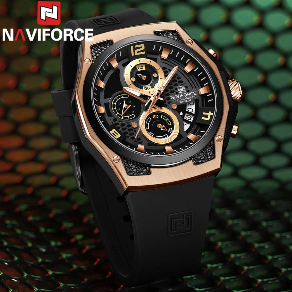 NAVIFORCE 8051 New Sport Chronograph Mens Watch Top Brand Military Silicone Quartz Waterproof Business Male Clock Reloj Hombre