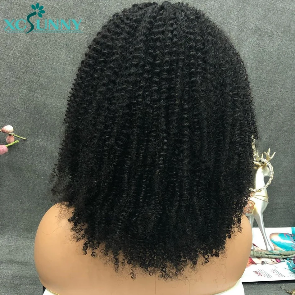 Afro Kinky Curly Headband Peruca Cabelo Humano 200 Densidade Remy Peruano Full Machine Made Peruca Para Mulheres Sem Cola Sem Gel xcsunny