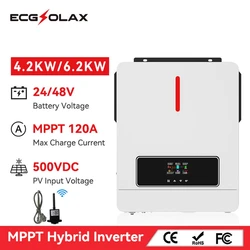 ECGSOLAX 순수 사인파 태양광 하이브리드 인버터, 24V, 48V, 220Vac, 120A MPPT 컨트롤러, PV 최대 500VDC, 4.2KW, 6.2KW