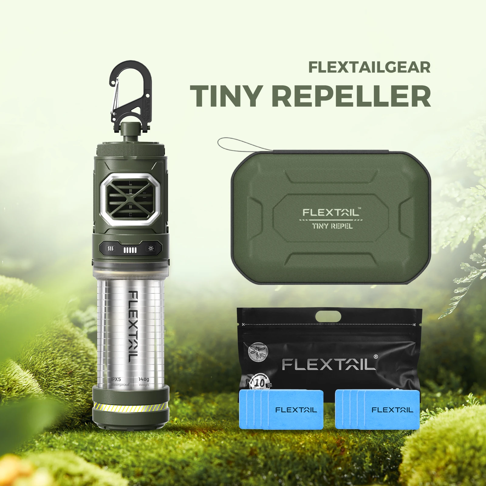 FLEXTAILGEAR-Répulsif anti-moustique Tiny Repeller, avec lampe de camping et batterie aste, pour camping en plein air, sac à dos .c.