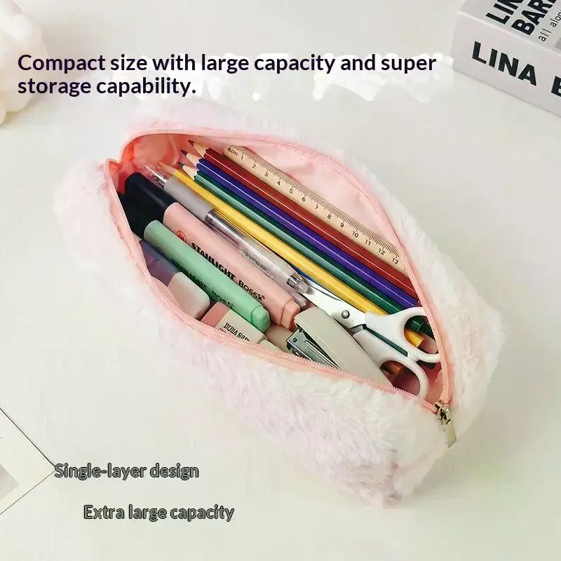 Plush Makeup Bag Pencil Case Cute Pen Box Large Capacity For Girls Storage Bag Student School Office Supplies Stationery