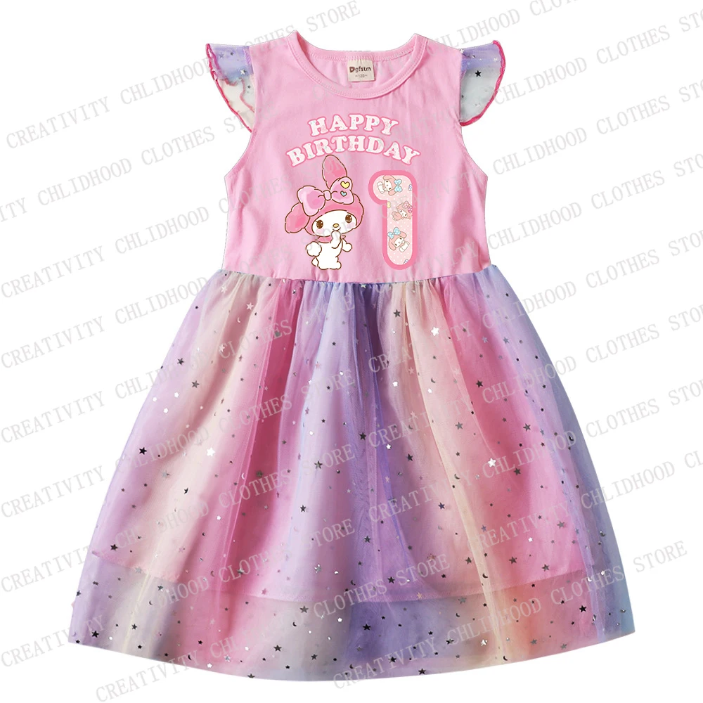 Melodys Print Girl Dress Birthday Number 1-14 Children Girls Princess Cartoons Casual Clothes Gauze Dresses Kid Baby Gifts