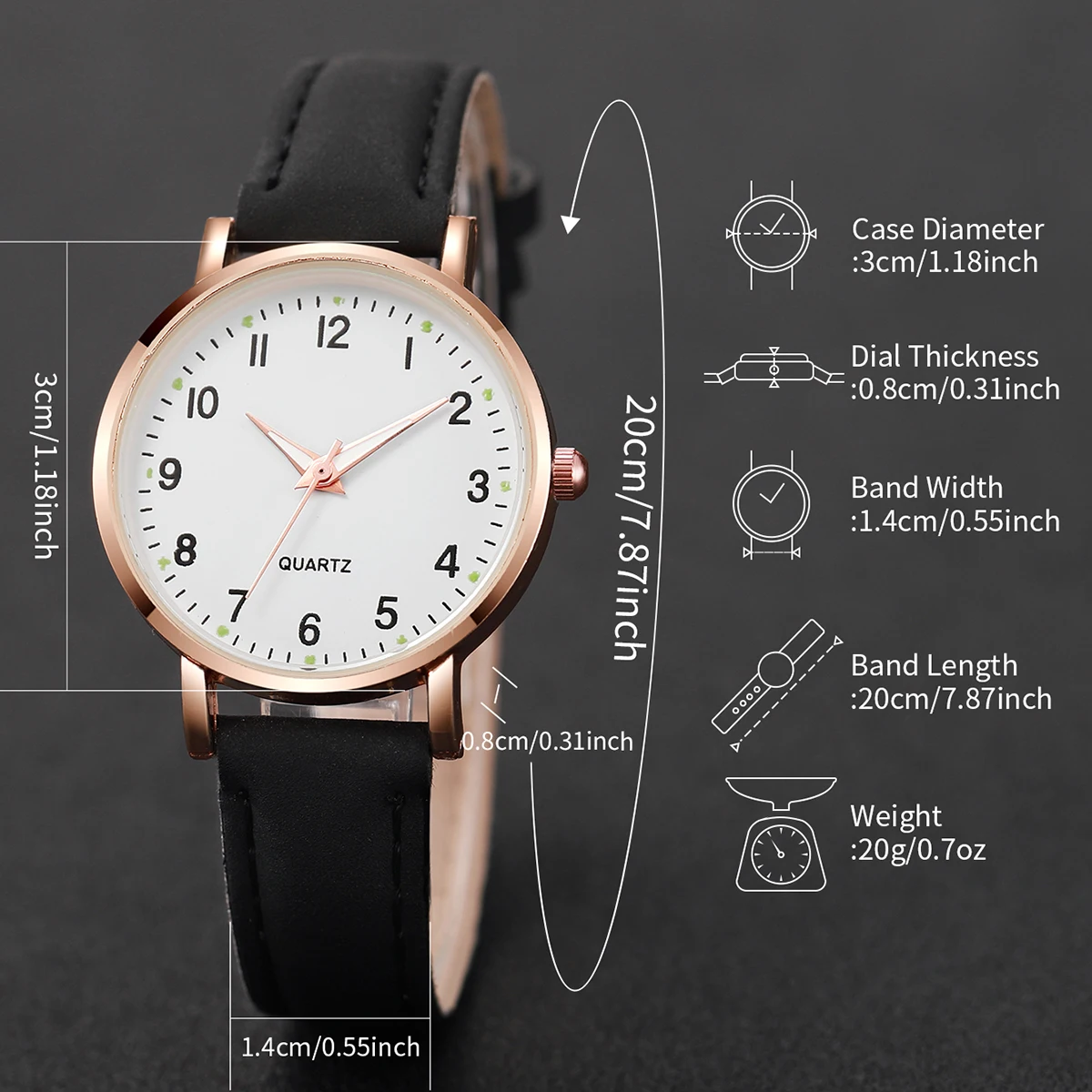 7PCS/Set Fashion Arabic Dial Women Quartz Watch Casual Leather Band Female Wrist Watches（Without Box）