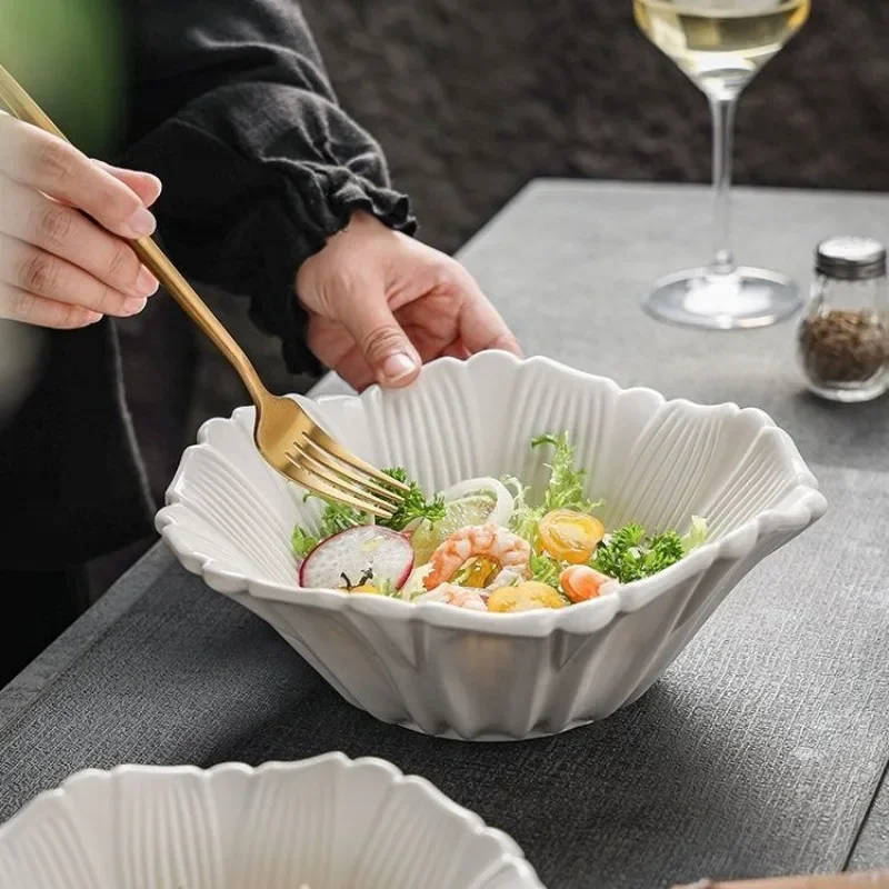 Creative White Tulip Bowl Fine Porcelain Ramen Soup Bowl Large Capacity Fruit Bowl Hotel Restaurant Kitchen Utensils Tableware