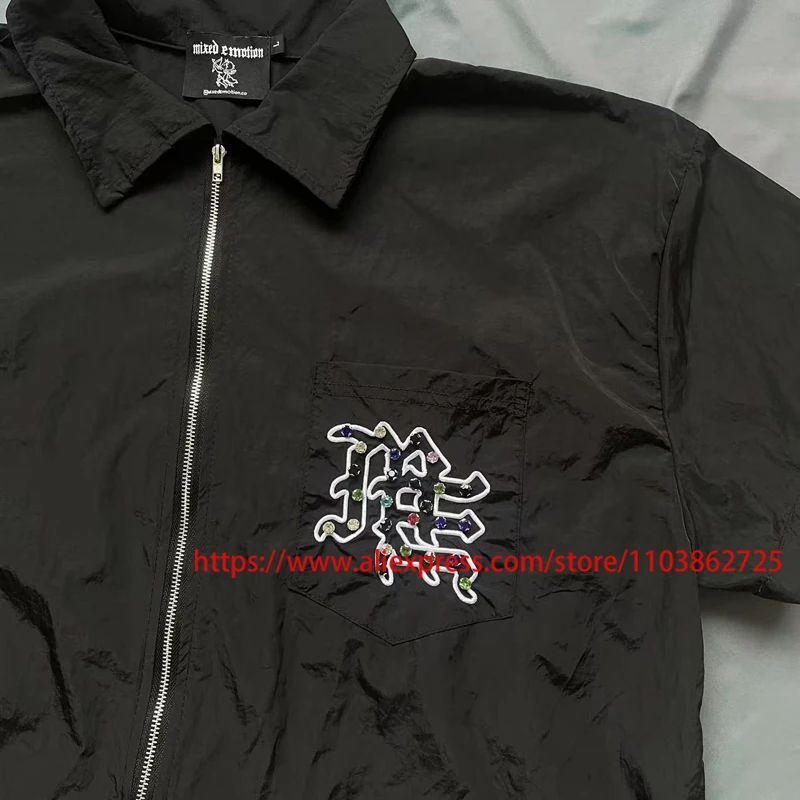 

MIXED EMOTION Cardigan Suit Logo Hot Diamond Nylon Material Light Breathable Quick-drying High Quality Mixed Emotion Shirt Pants