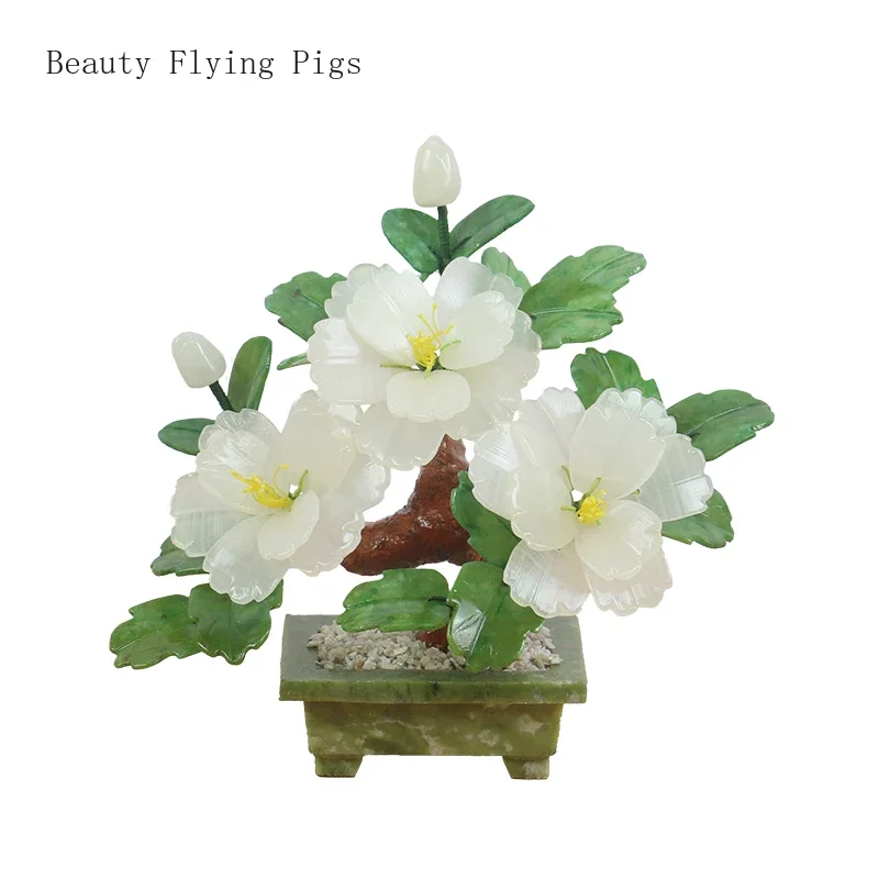 Imagem -05 - Chinês Natural Jade Peônia Escultura Artesanato Artesanato de Escultura Criativa Flor Bonsai Home Living Room Decoração 23x10x21cm