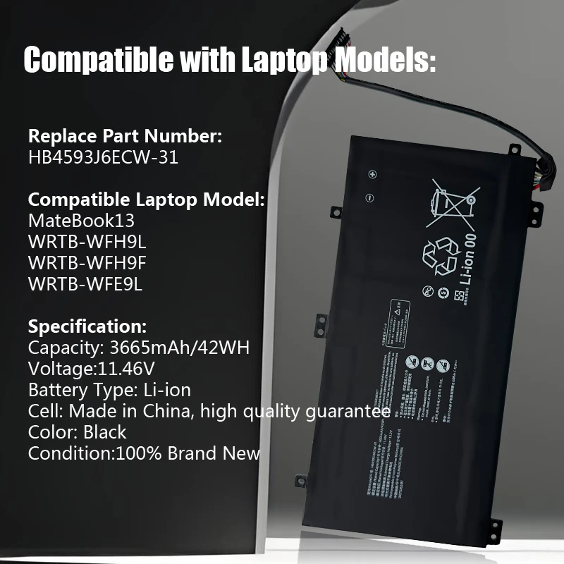 HB4593J6ECW-31 بطارية الكمبيوتر المحمول لهواوي Matebook 13 WRTB-WFH9L WRTB-WFH9F WRTB-WFE9L 11.46V 3665mAh 42WH