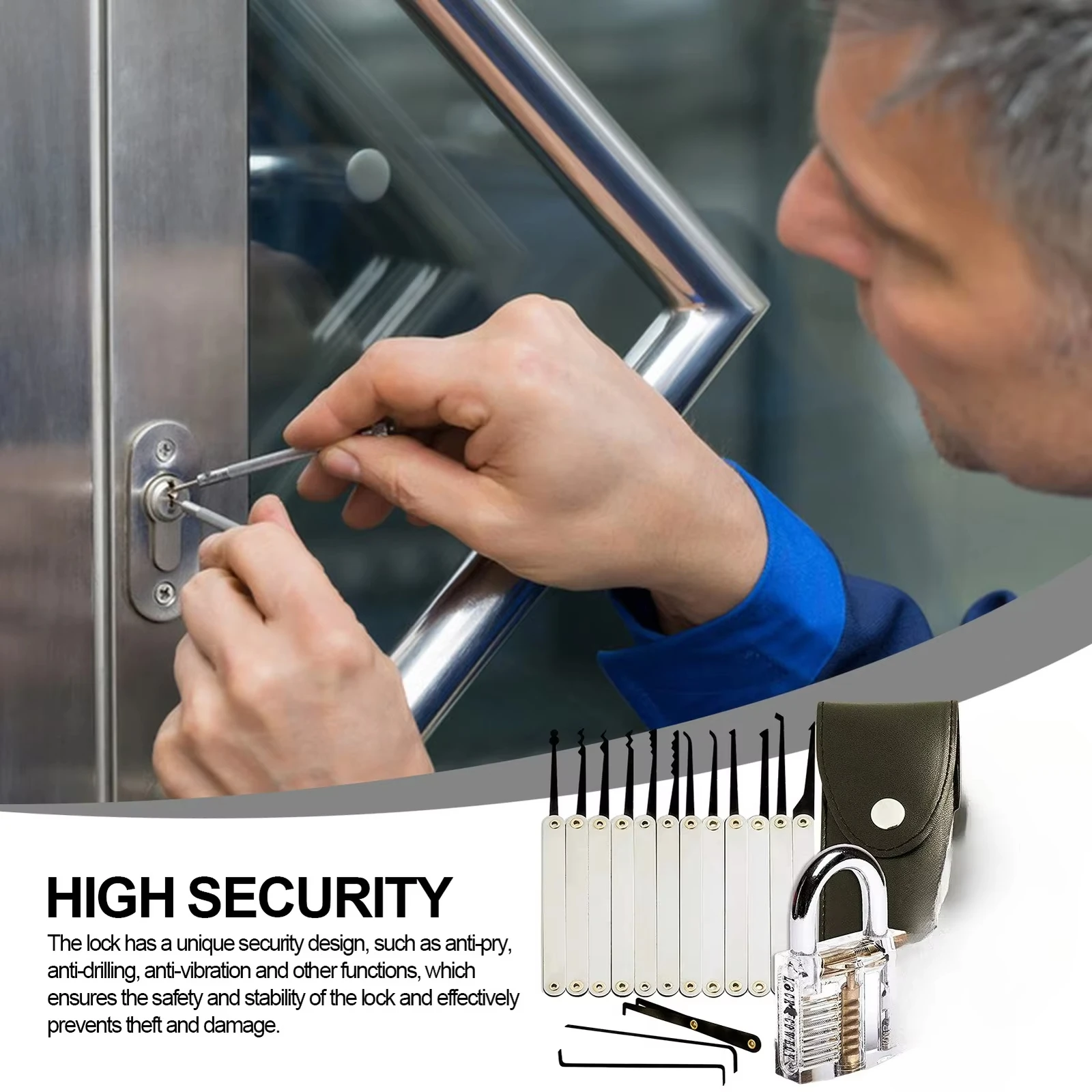 15pcs Unlocking Lock Pick Set Key Extractor Transparent Practice Padlocks Kit Locksmith Pick Training Kit with Transparent Locks image 6