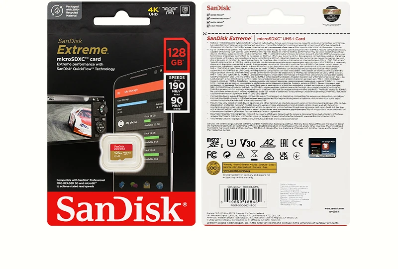 Sandisk Micro SD-Karte v30 32GB 64GB TF-Karte Klasse 10 128GB extreme Speicher karte für Kamera-Drohne 190 Original bis zu MB/s – Detail 14