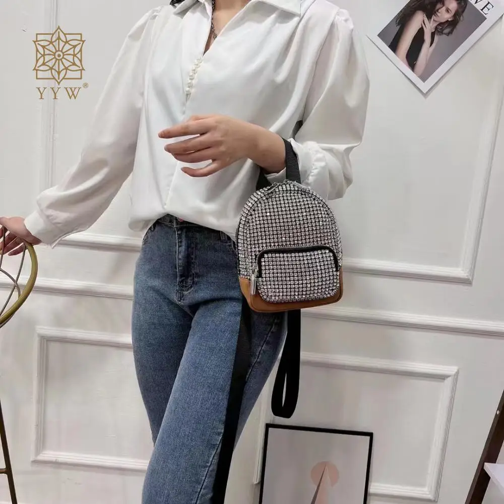 Mini Diamond Crossbody Bags Pu Leather Glitter handbag With Rhinestone Luxury Women'S Bag Design  Female Shoulder Mochila