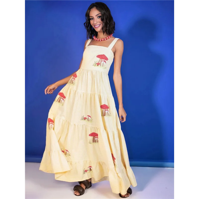 AOAO-femmes robe Maxi brodée sans manches smockée fluide robe d'été Boho robes longues plage Vocation
