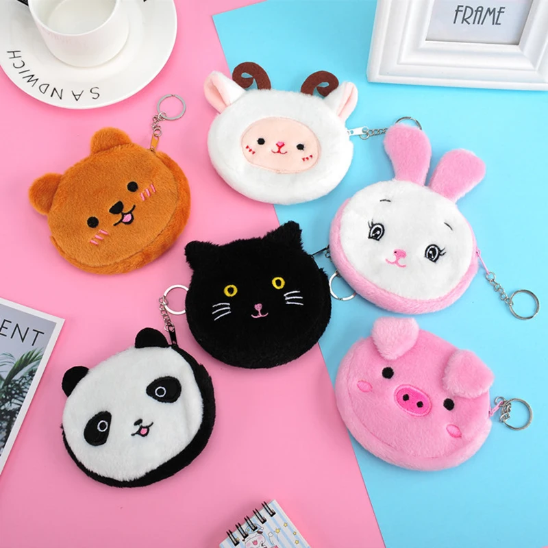 Cute Plush Coin Purse Panda Animal Coin Purse Zipper Coin Purse USB Wired Headset Mini Bag Key Bag Children's Birthday Gift