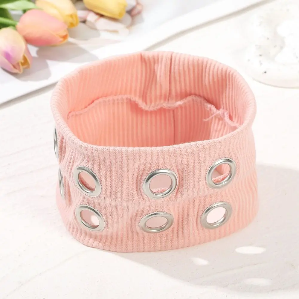 Metal Eyelets Rock Head Band Fabric Wide Elastic Punk Headwrap Rock Style Hollowed Design Hollowed Out Eyelets Headband Sports