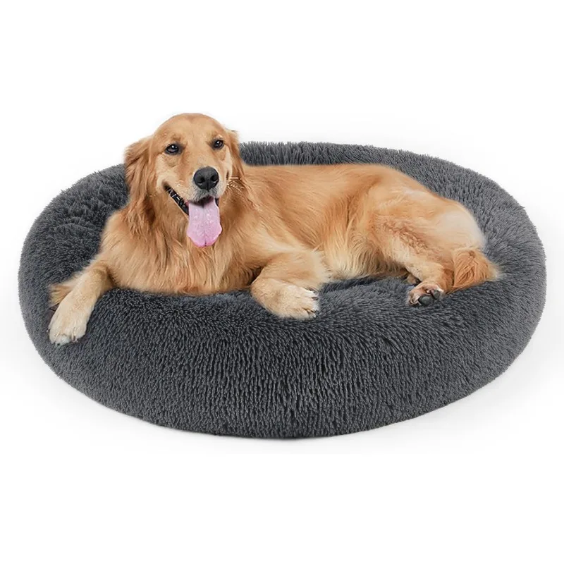 Dog Bed, Cat Calming Bed, Faux Fur Pillow Pet Donut Cuddler Round Plush Bed for Large Medium Small Dogs and Cats