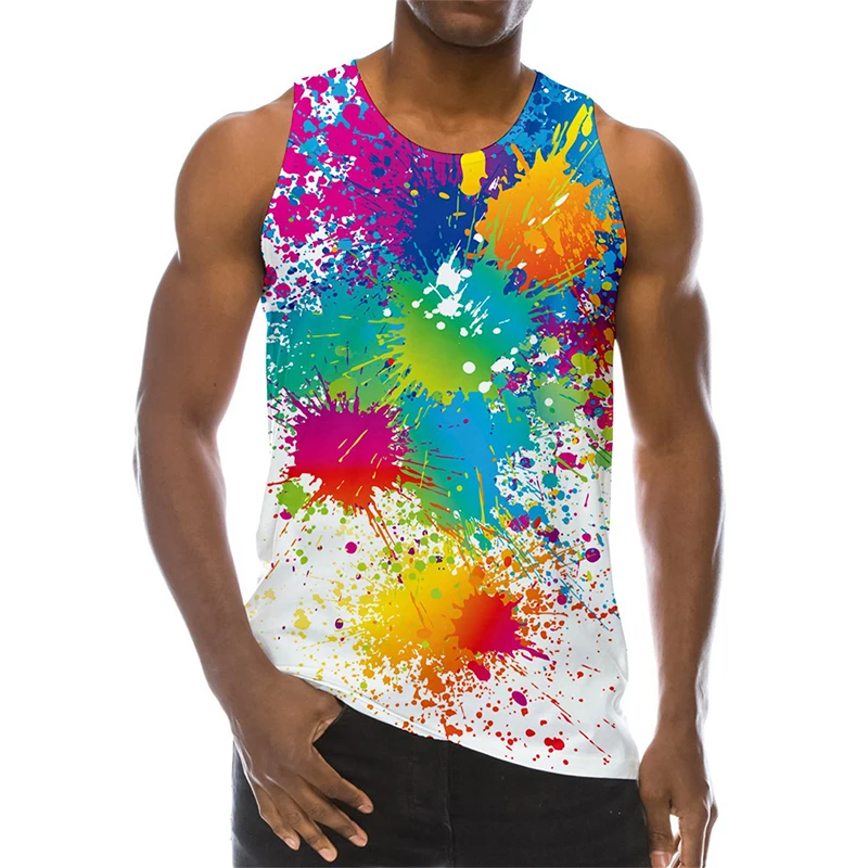 New Rainbow Graffiti 3D Print Men's Tank Tops Streetwear Hip Hop Oversized Gym Fitness Vest Harajuku Sleeveless Top Man Clothing