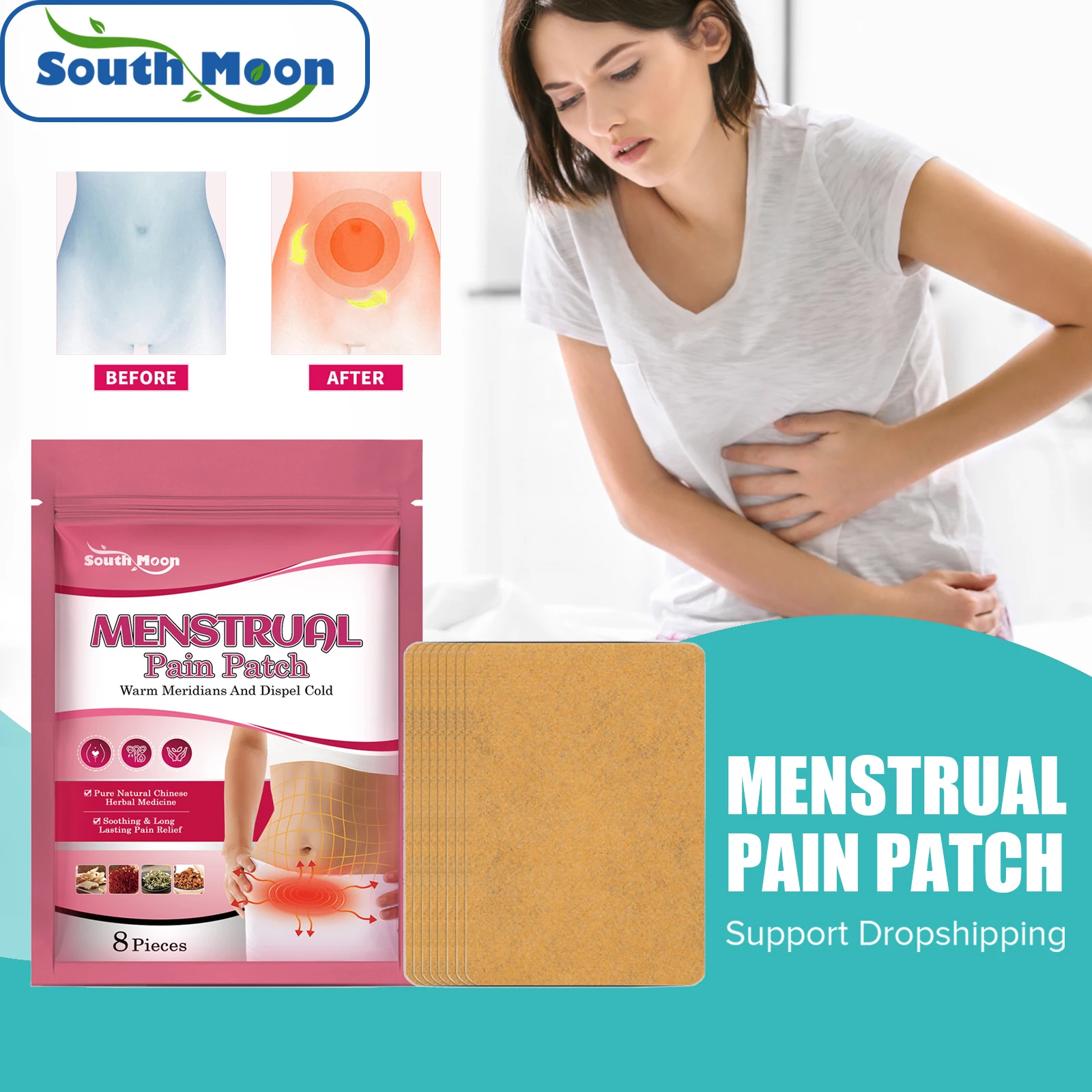 

South Moon Menstrual Cramps Patch Feminine Period Pain Relief Medical Herbal Patches Dysmenorrhea Menstruation Heating Stickers