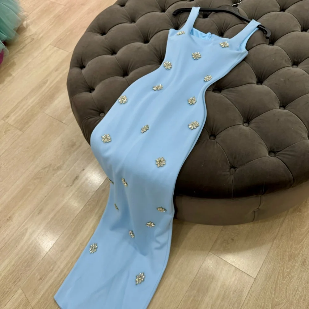 Maßgeschneiderte Elegante Quadratischer Ausschnitt Ärmellose Formelle Abendkleider mit Strass für Bankett Hochzeit Party Kleid Exquisit