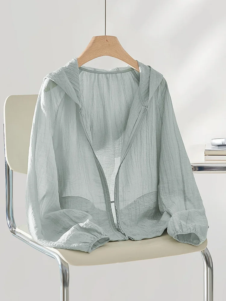 Luźna, swobodna kurtka damska z kapturem, zapinana na zamek, uniwersalna, chroniąca przed słońcem, modny design, wiosna 2025