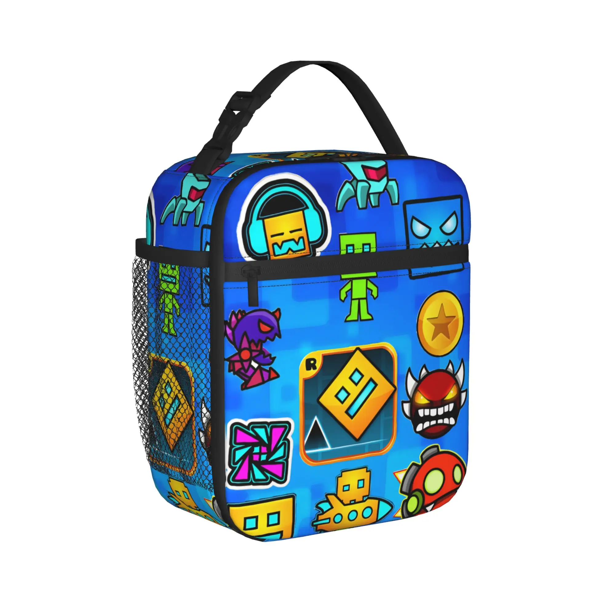 Geometry Dash  Insulated Lunch Bags Thermal Bag Reusable,Meal Container  High Capacity Lunch Box Tote Food Handbags College