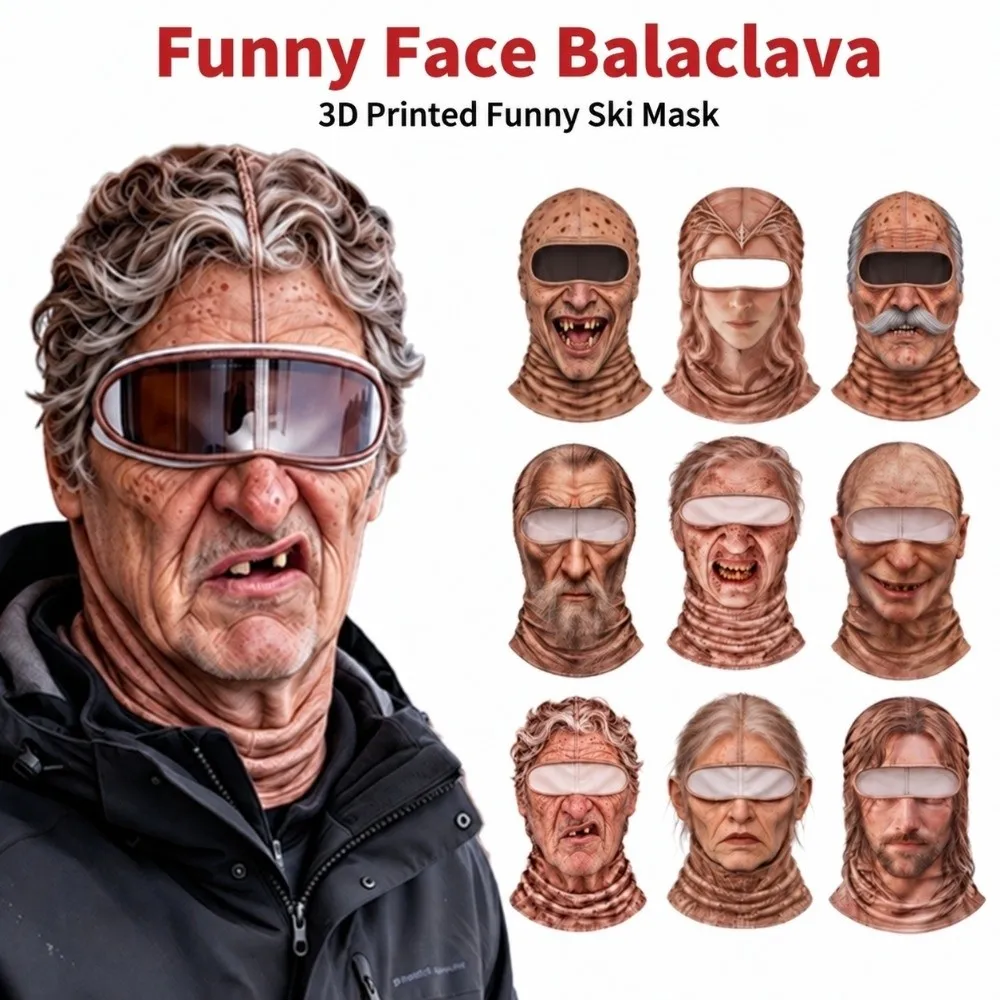 Warm 3D Printed Balaclava Ski Mask Windproof Warm Full Face Cover Old Man Pattern Full Face Face Cover Cosplay
