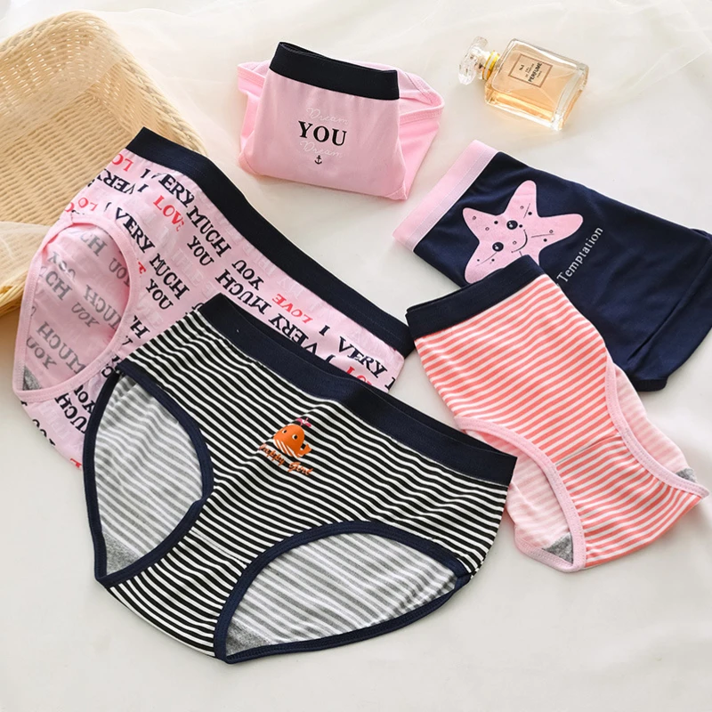 Milk Silk Letter Mid-waist Women Panties Japanese Cute Sweet Printed Girl Student Briefs Breathable Comfortable Underwear