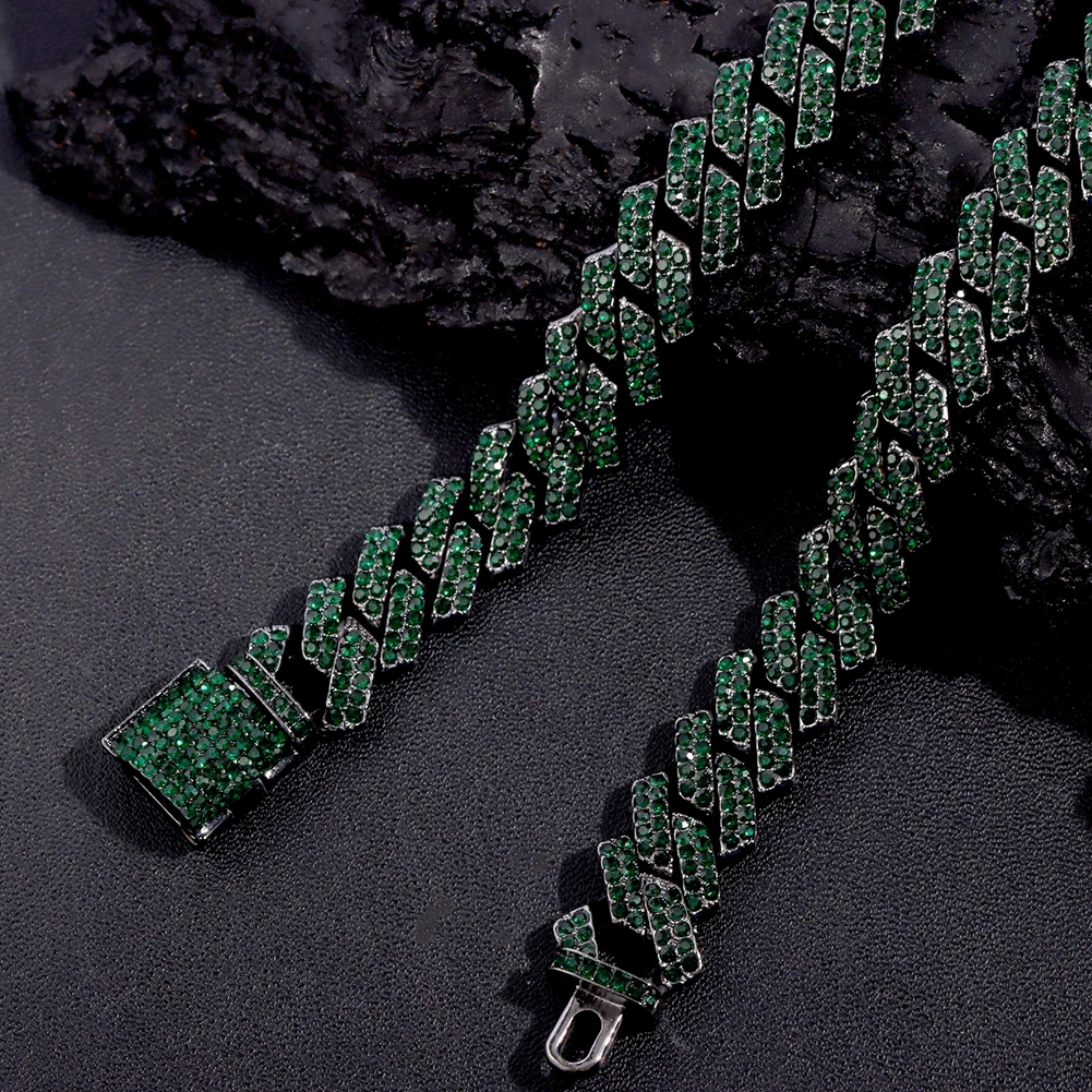 Kubanische Kettenkette für Männer und Frauen, grüne Strass-Iced-Out-Gliederkette, Hip-Hop-Schmuck – Detail 7