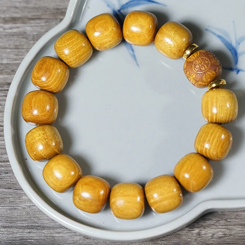 

Золотые браслеты из сандалового дерева из старых бусин Lucky Beads Ins, резьба по сокровищам, бусины Будды, литературные игры, четки, ручная веревка