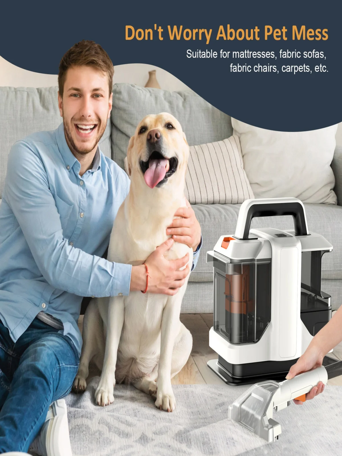 Handheld Tapijtreiniger 750W 15KPa Draagbare Vlekkenreiniger Voor Auto Bank Huisdier Haarspray Zuig Geïntegreerde Bekleding Schone Machine - afbeelding 2