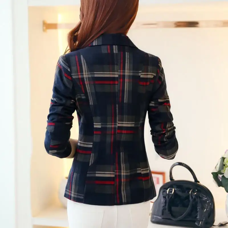 Autumn Outfit New Women\'s Fashionable Plaid Collar Long Sleeved Suit Short Jacket Slim Fit Korean Version Versatile Top Jacket