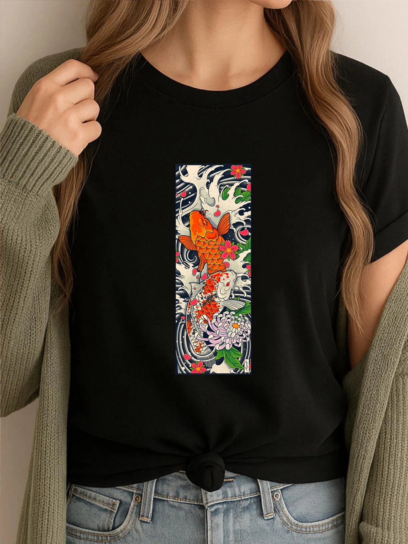 

Рубашки с рисунком кои Fish Pond, мужская футболка, мужская хлопковая футболка, роскошная футболка, мягкая одежда высокого качества с принтом