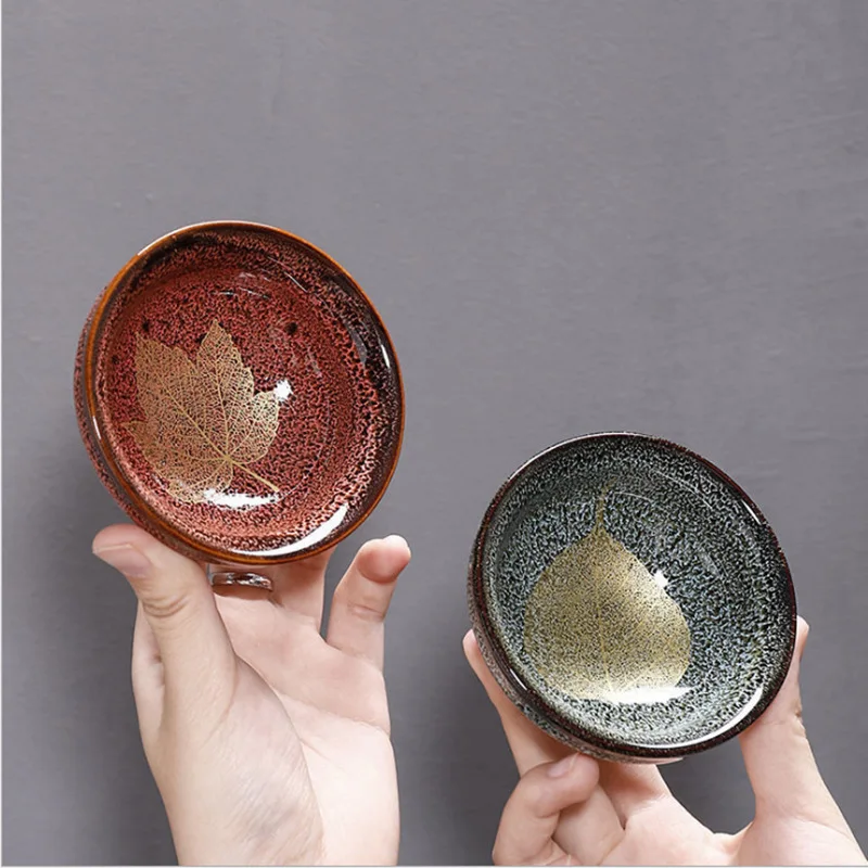 Chinese Kiln Change Ceramic Teacup Handmade Teaset Small Porcelain Tea Bowl Leaf Art Tea Cup Tea Accessories Drinkware Wholesale