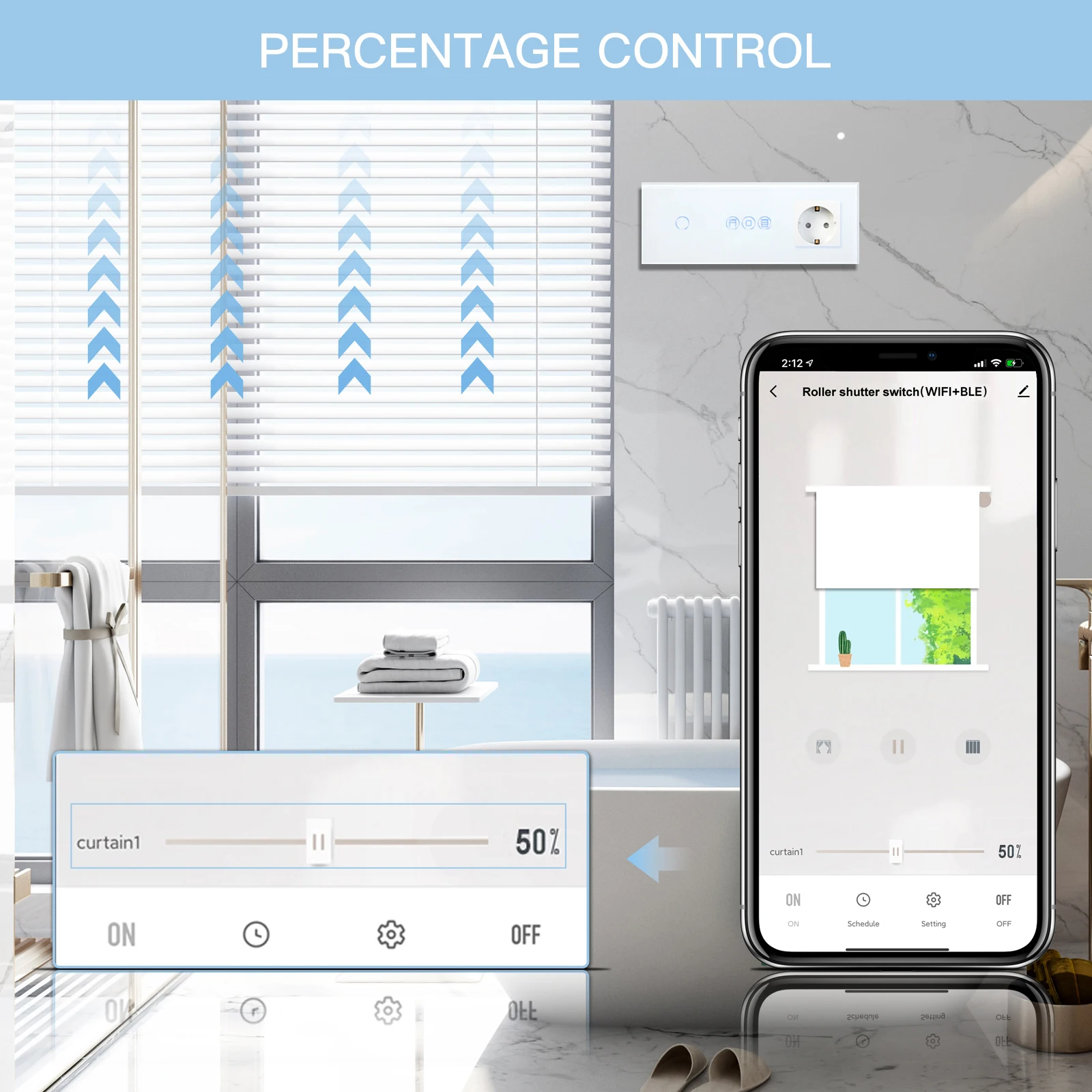 BSEED 1/2/3 Gang Wifi Touch Light Switches Smart Blinds Shutter Switch Tuya Smart Life Alexa App Control Plus Normal EU Socket