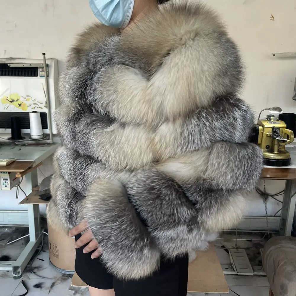 2023 new style real fur coat 100% natural fur jacket  Street warm long sleeve high quality natural fox fur jacket real fox fur