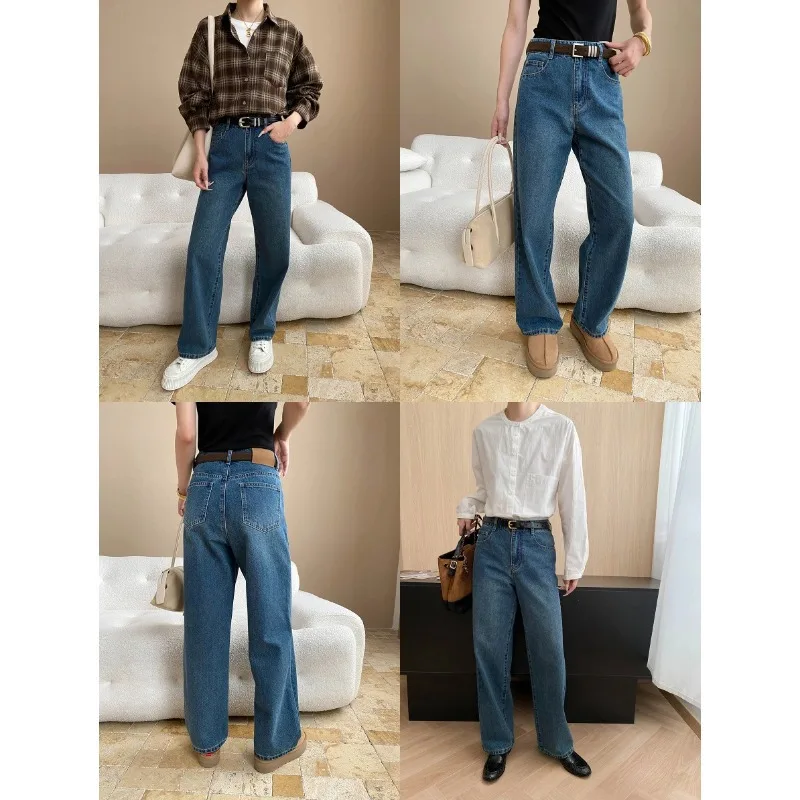 Women Denim Pant Jeans Long Pants Vintage High Waist Straight Trousers Y2k Streetwear Elegant Splice Work Casual Autumn Winter