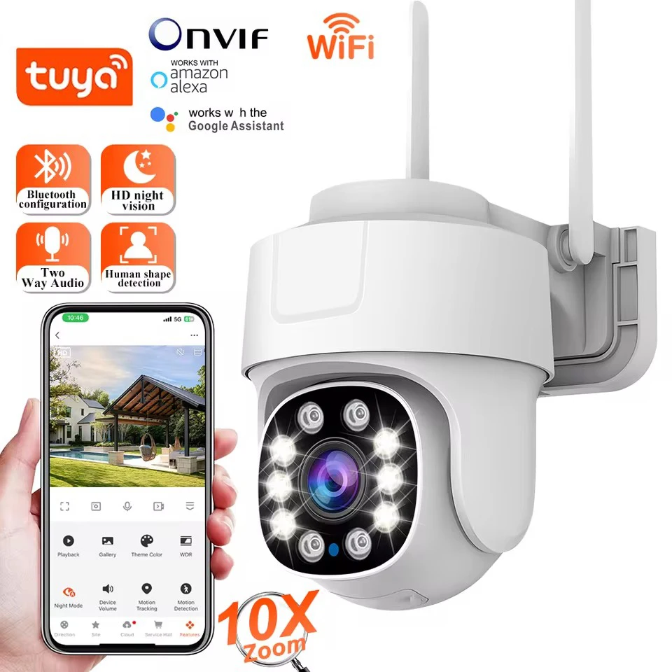 

Tuya Wifi PTZ Camera Outdoor 360° PTZ Security IP Camera 3MP Full Color Night Vision Audio Surveillance Human Motion Detection