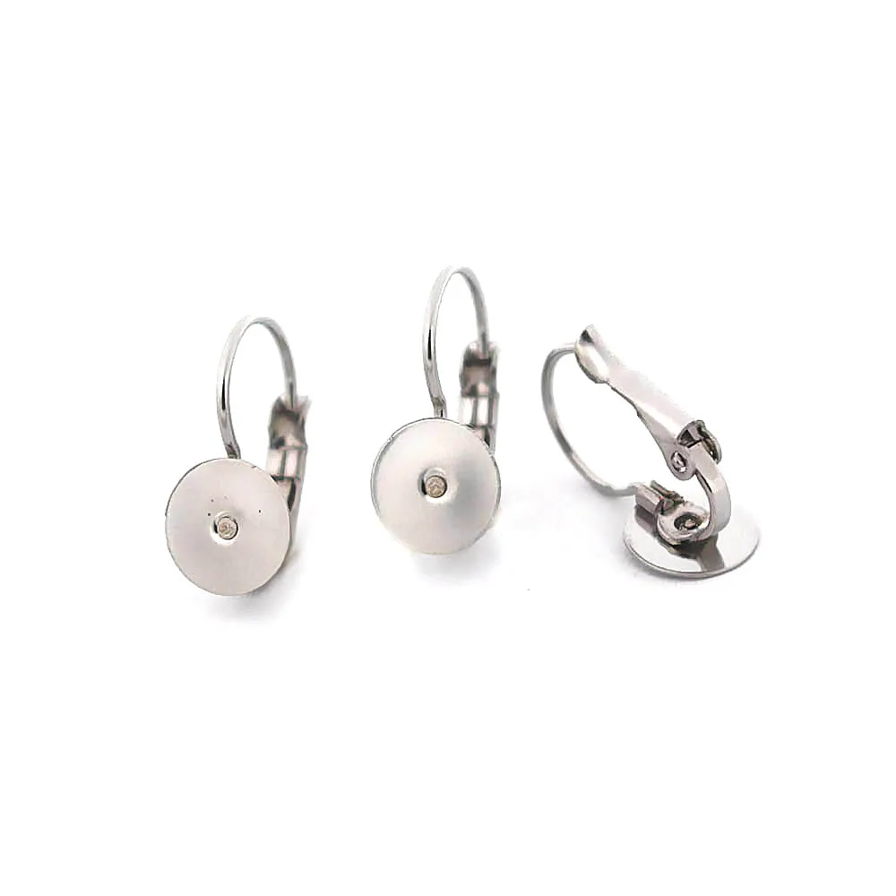 50pcs 6 8 10 12 14mm Stainless Steel Ear Clip Wire Hook Earrings Settings with Flat Circle Glue Pad Cabochons Base DIY Findings