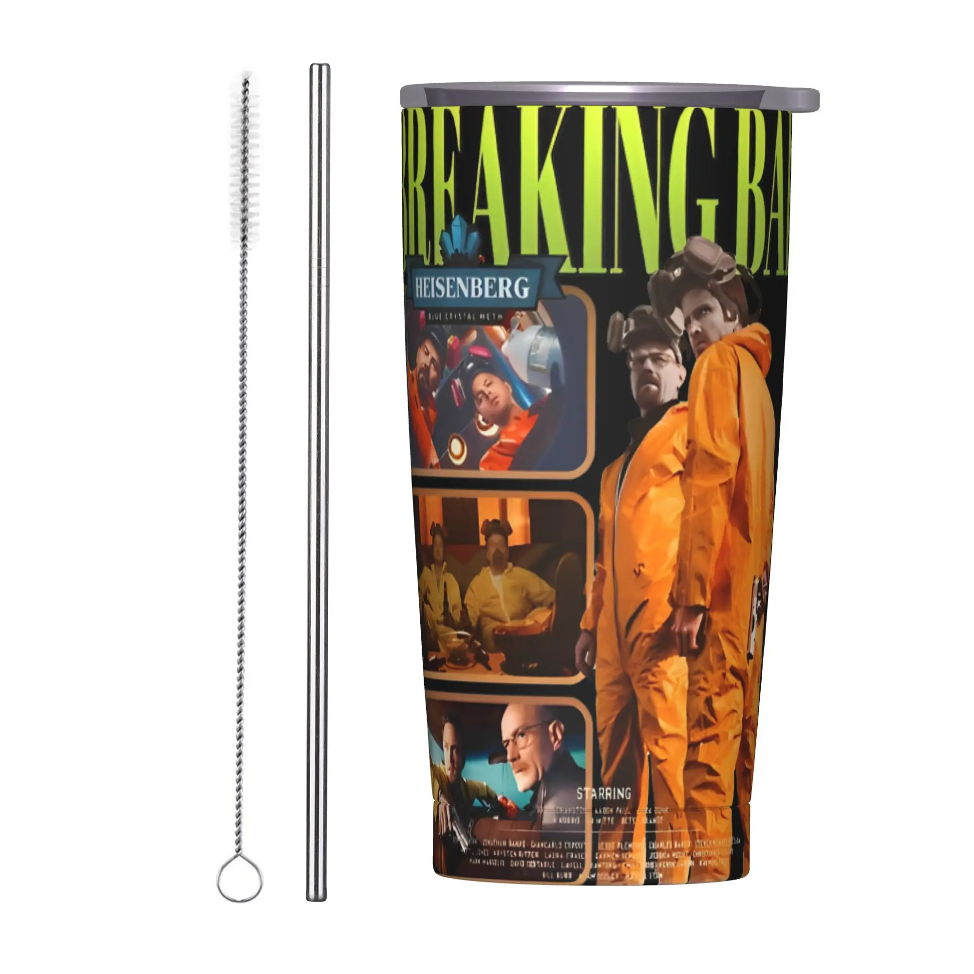 Heisenberg Breaking Bad Tumbler Vacuum Insulated 90s TV Coffee Cups with Lid Straw Outdoor Mug Water Bottle, 20oz