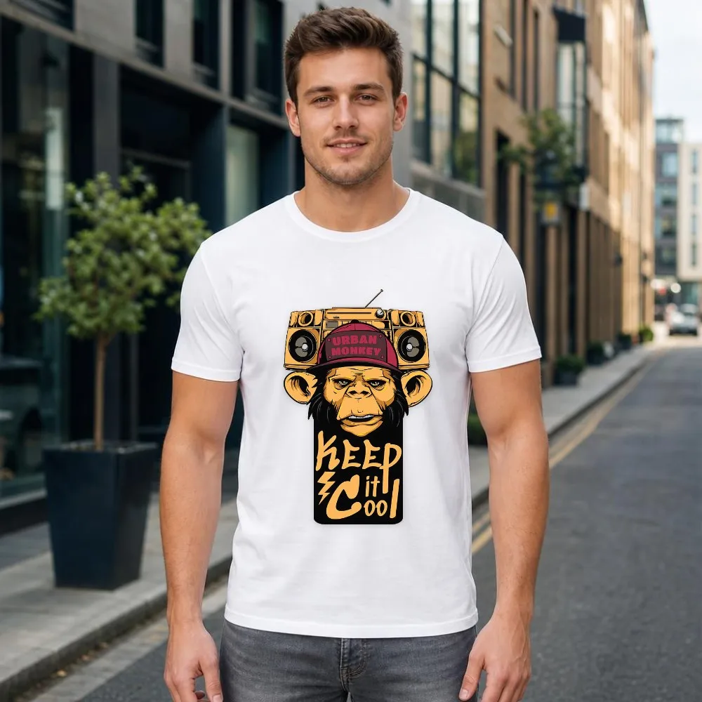 Men T Shirt Urban Monkey Boombox Graphic Keep It Cool Funny Street Art Short Sleeve Summer Top Funny