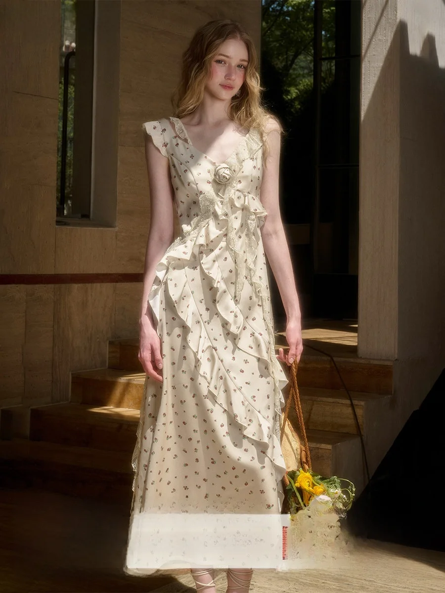 Galaxy Eternal Fairy Dr Mint And Lemon Scented Lace Splice Strapl Gown Sweet Sle High Waist Polyester Summer Dr