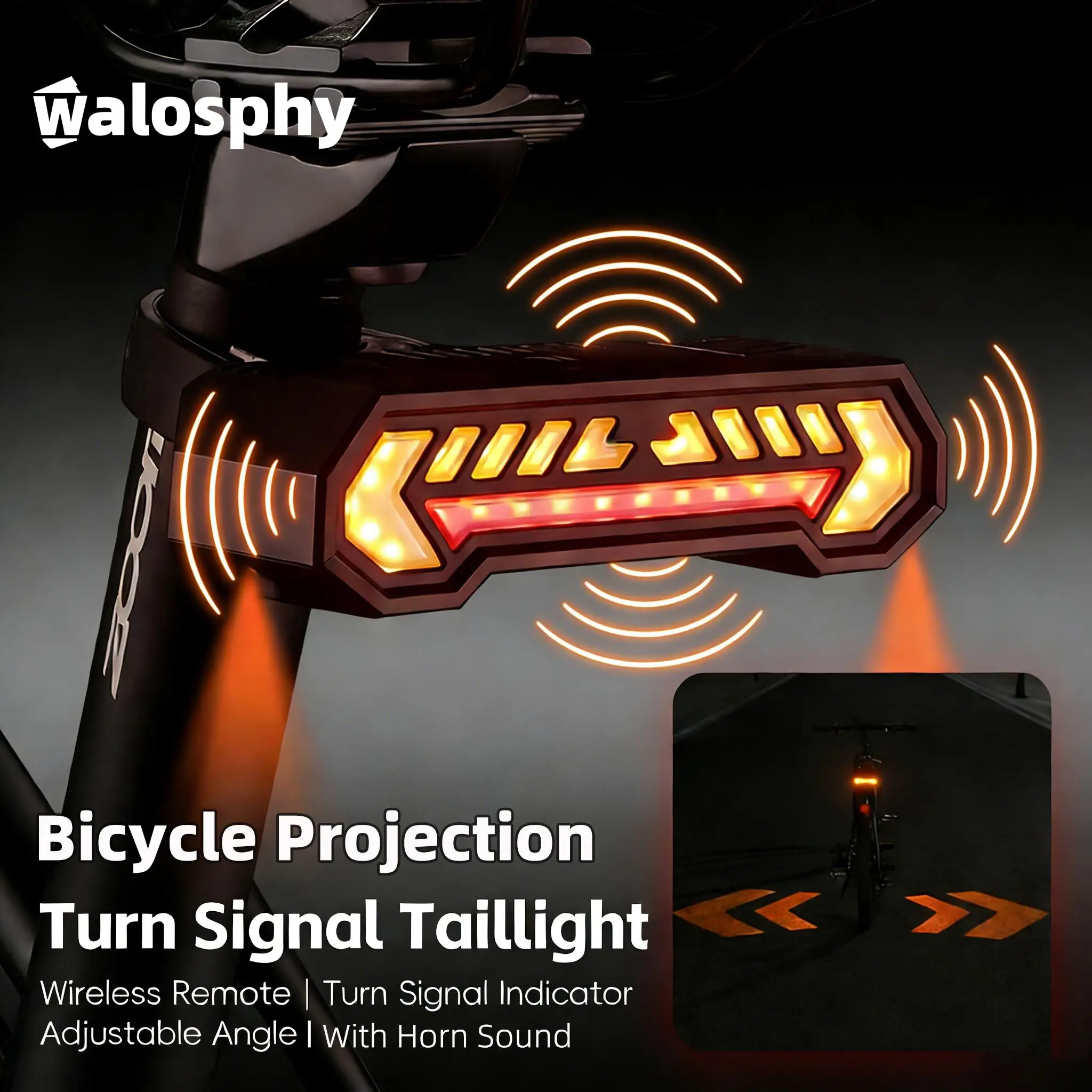 

Walosphy Road Bicycle Projection Turn Signal Taillight Bright MTB Rear Light With Horn Waterproof Night Cycling Warning Light